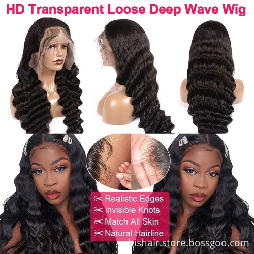 Cheap loose deep wave lace front wig Brazilian real hair suitable for women Pre-drawn natural hairline 180% density Swiss lace